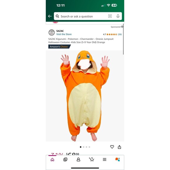 Charmander Pokémon onesie pajama fleece 5-9 new in package - Picture 1 of 11